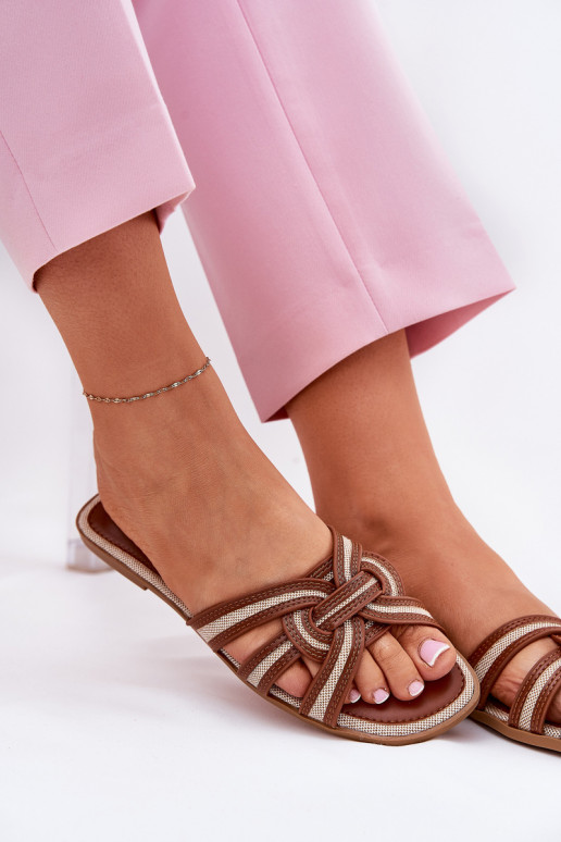 Chaussons Appartement pour femmes Z Przeplatającymi Się Paskami marron Acimine Chaussons Appartement pour femmes Z Przeplatającymi Się Paskami marron Acimine