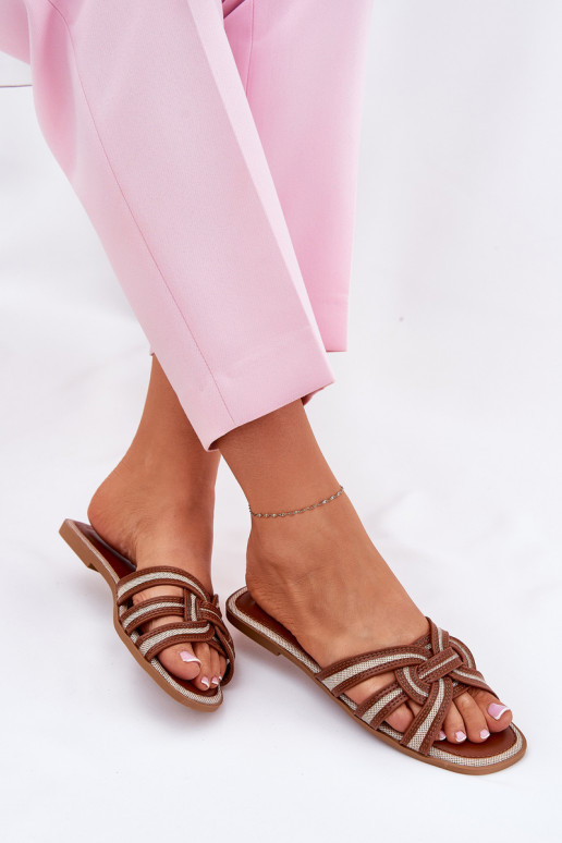 Hausschuhe FrauenZuohnung Z Przeplatającymi Się Paskami braune Farbe Acimine Hausschuhe FrauenZuohnung Z Przeplatającymi Się Paskami braune Farbe Acimine