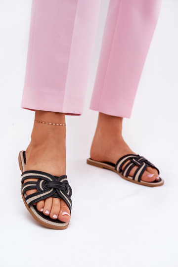Slippers Dames plat met gekruiste banden zwart Acimine 2