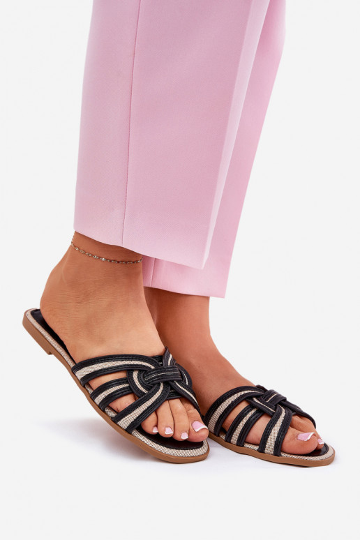 Chaussons Appartement pour femmes Z Przeplatającymi Się Paskami couleur noire Acimine Chaussons Appartement pour femmes Z Przeplatającymi Się Paskami couleur noire Acimine