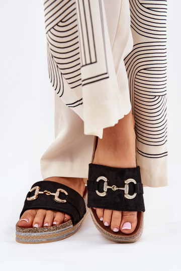 Dames slippers met plateau, gouden details en glitter in zandkleur Morisela 2