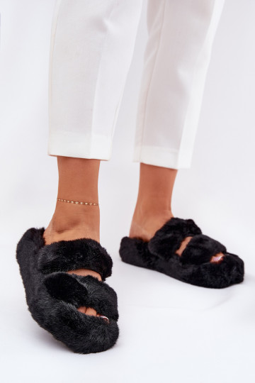 Dames pantoffels met platform met faux fur zwart Talfedi