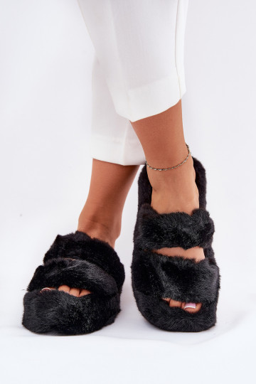 Chaussons pour femmes en fausse fourrure avec plateforme couleur noire Talfedi 2