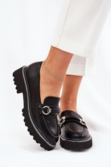 mocassins pour femmes Décoré Cyrkoniami couleur noire Patina