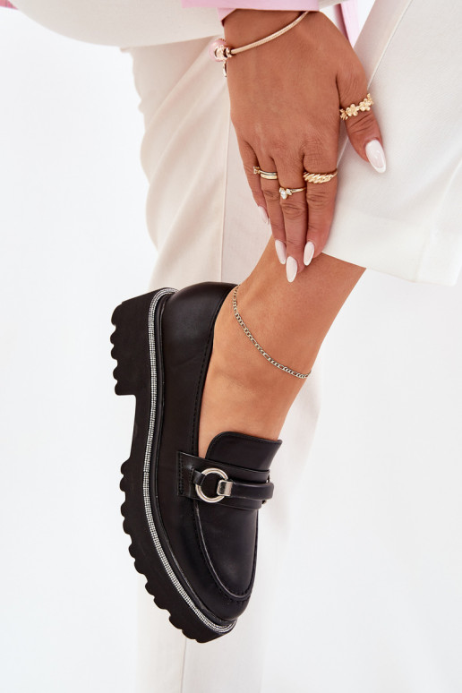 mocassins pour femmes Décoré Cyrkoniami couleur noire Patina