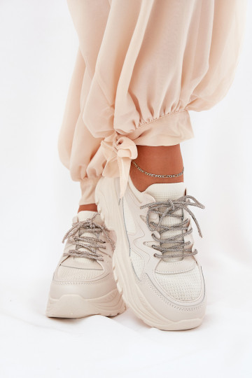 Chaussures modèle baskets Féminin avec une plateforme Ozdobnym Laçagem beige Evalianne 2