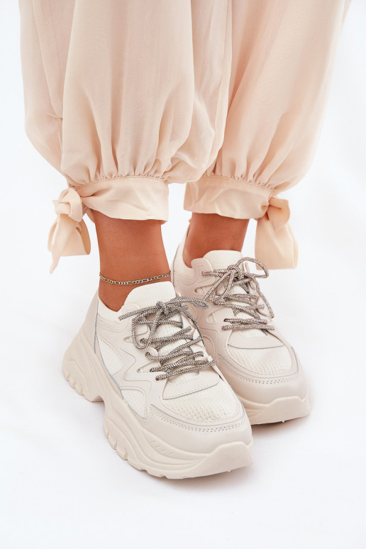 Sneakers model schoenen Dames met platform Ozdobnym Vetersluitingm beige Evalianne