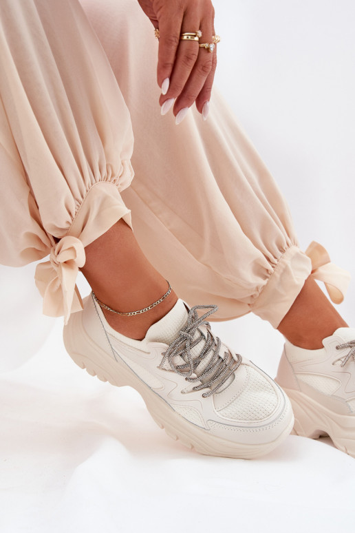 Sneakers model schoenen Dames met platform Ozdobnym Vetersluitingm beige Evalianne
