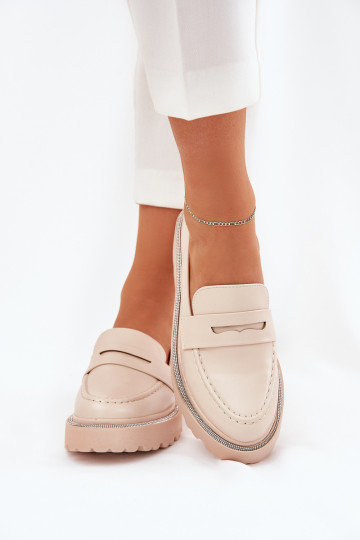 mocassins pour femmes Eko Peau avec des yeux qui clignotent beige DANSilamla 2