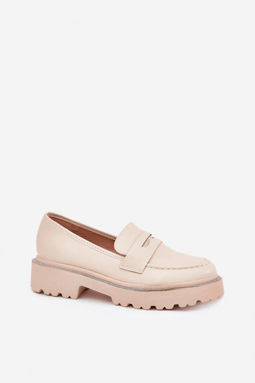mocassins pour femmes Eko Peau avec des yeux qui clignotent beige DANSilamla
