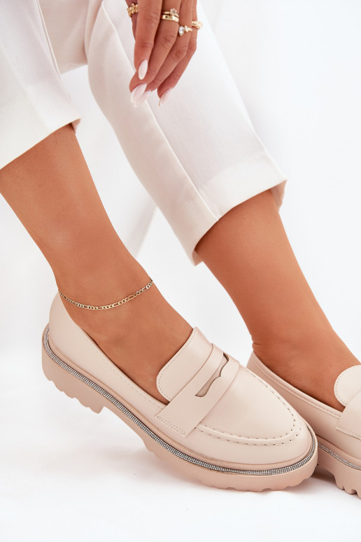 mocassins pour femmes Eko Peau avec des yeux qui clignotent beige DANSilamla