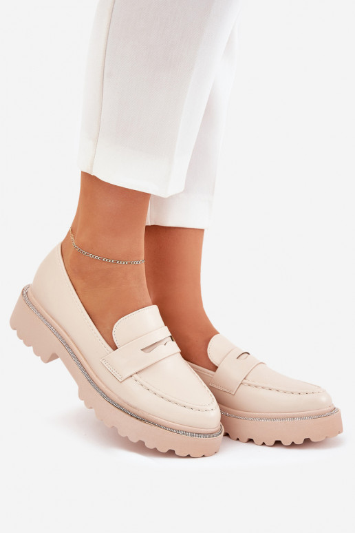 mocassins pour femmes Eko Peau avec des yeux qui clignotent beige DANSilamla