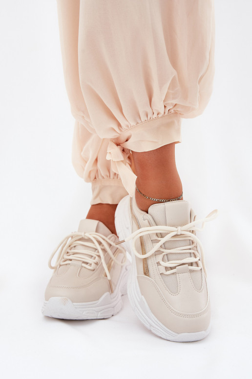 Sneakers model schoenen sportschoenen Dames Op dikke zool beige Lerila