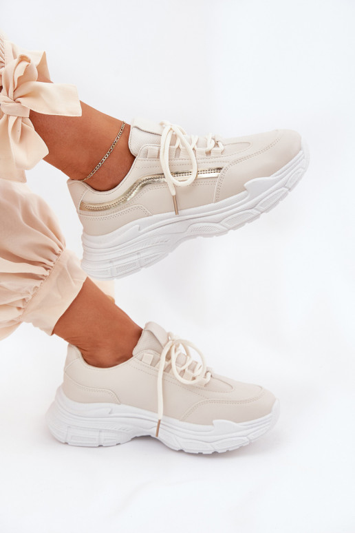 Sneakers model schoenen sportschoenen Dames Op dikke zool beige Lerila