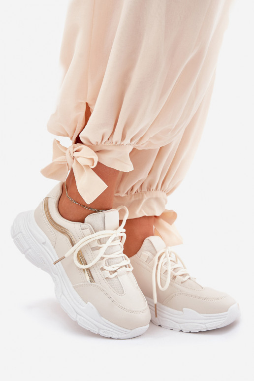 Sneakers model schoenen sportschoenen Dames Op dikke zool beige Lerila