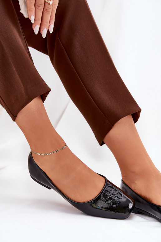 avec effet vernis Style élégant Ballerines Féminin Avec des décorations Detalem Vinceza 17377 couleur noire