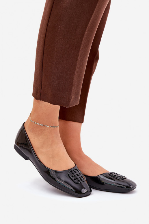 avec effet vernis Style élégant Ballerines Féminin Avec des décorations Detalem Vinceza 17377 couleur noire