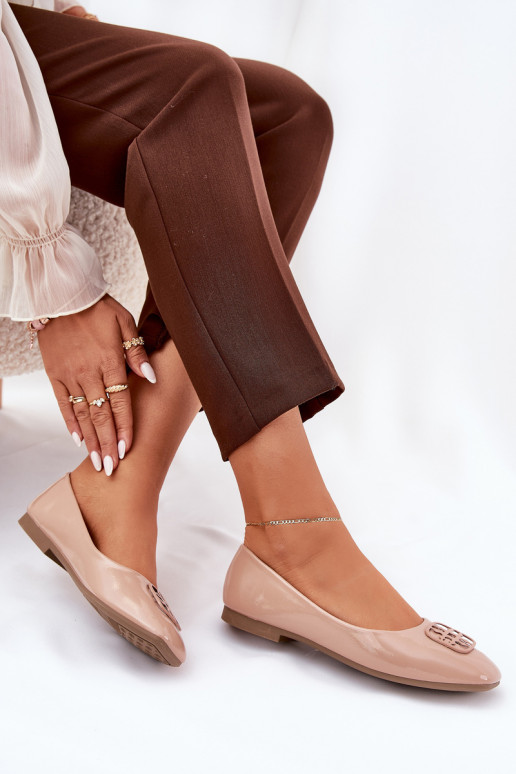 avec effet vernis Style élégant Ballerines Féminin Avec des décorations Detalem Vinceza 17377 beige