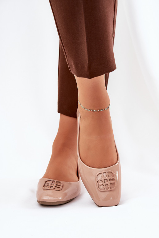 mit Lackeffekt Eleganter Stil Ballerinas Feminin Mit Dekorationen Detalem Vinceza 17377 Beige