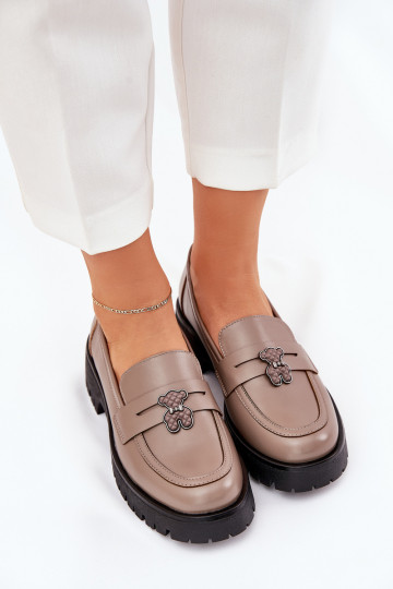 Haut Mokassins für Damen Z Przypinką Teddybären Vinceza 18109 Beige