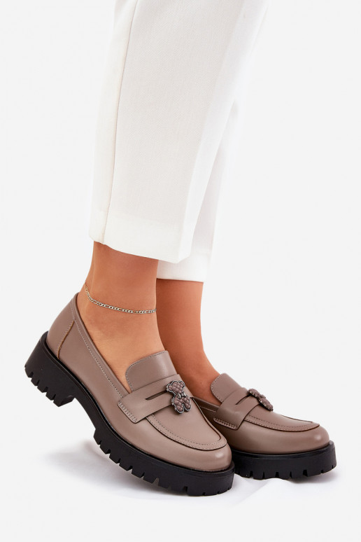 Leer dames mocassins Z Przypinką teddyberen Vinceza 18109 beige