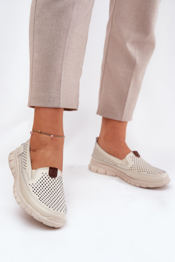 Ballerines ajourées Fabriqué en cuir naturel Vinceza 95336 beige 2