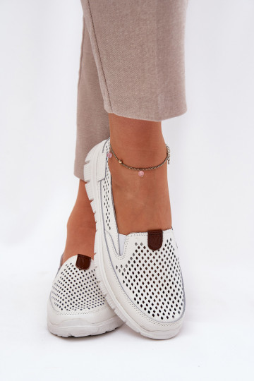 Ballerines ajourées Fabriqué en cuir naturel Vinceza 95336 couleur blanche 2