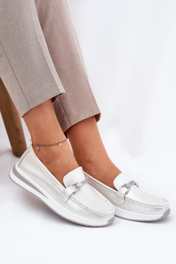 Peau mocassins pour femmes S.Barski GR51-598 nacre