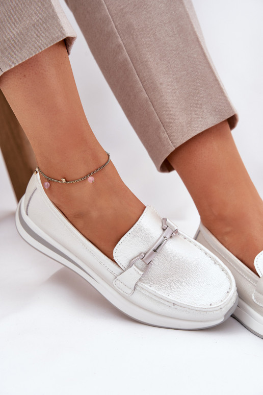 Peau mocassins pour femmes S.Barski GR51-598 nacre