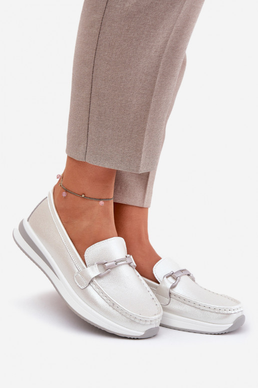 Peau mocassins pour femmes S.Barski GR51-598 nacre