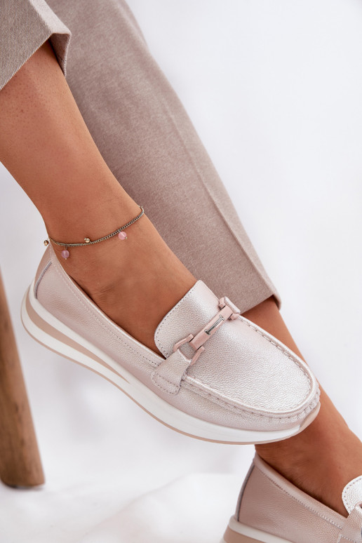 Peau mocassins pour femmes S.Barski GR51-598 couleur perle rose Peau mocassins pour femmes S.Barski GR51-598 couleur perle rose