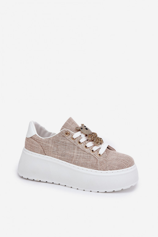 Sneakers model schoenen met platform Z Przypinką teddyberen S.Barski BF51-014 beige Sneakers model schoenen met platform Z Przypinką teddyberen S.Barski BF51-014 beige