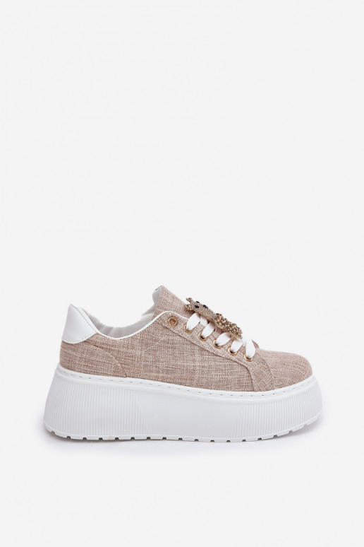 Sneakers model schoenen met platform Z Przypinką teddyberen S.Barski BF51-014 beige Sneakers model schoenen met platform Z Przypinką teddyberen S.Barski BF51-014 beige