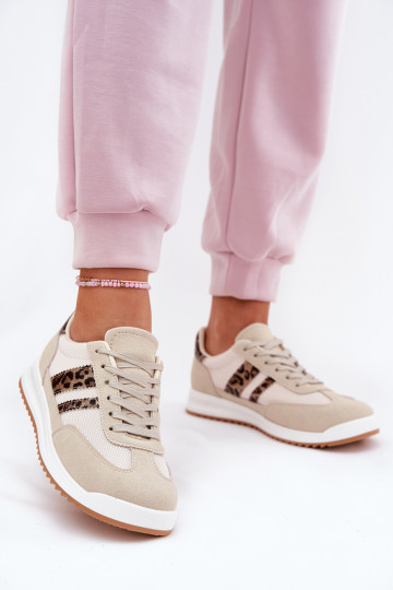 Chaussures modèle baskets Féminin Z en daim écologiqueu avec des motifs en fourrure de léopard beige Il fautrinils