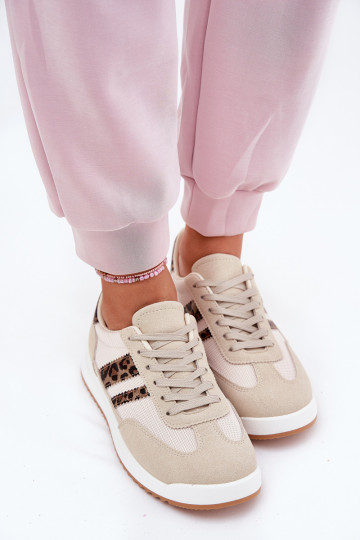 Chaussures modèle baskets Féminin Z en daim écologiqueu avec des motifs en fourrure de léopard beige Il fautrinils 2