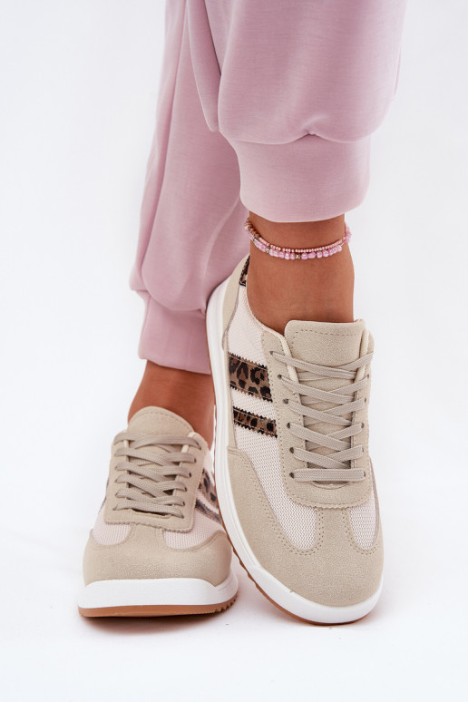 Sneakers model schoenen Dames Z van eco-suèdeu met luipaardbontpatronen beige Het heeftrinils