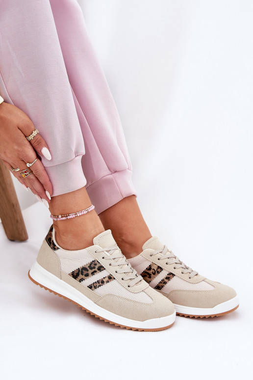 Chaussures modèle baskets Féminin Z en daim écologiqueu avec des motifs en fourrure de léopard beige Il fautrinils