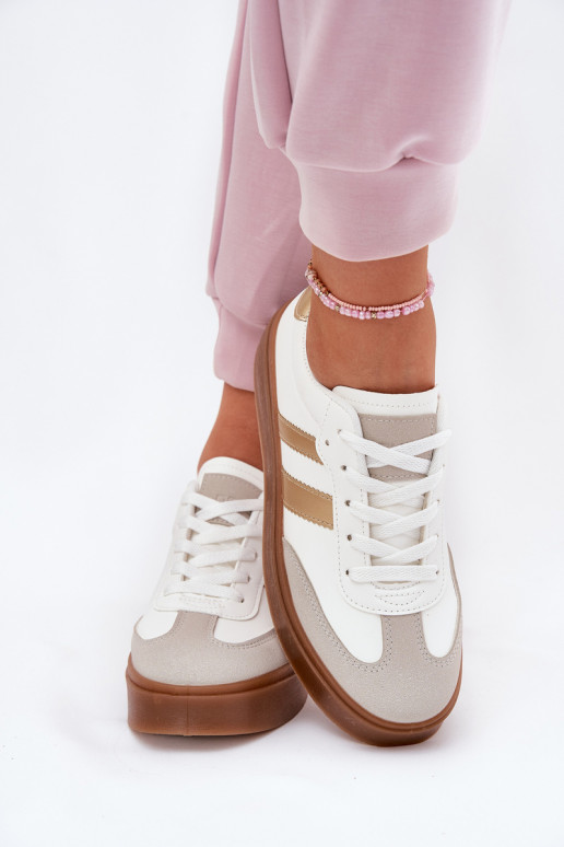 Sneakers model schoenen Dames met platform van ecoleer INit-gouden kleur Elaraven
