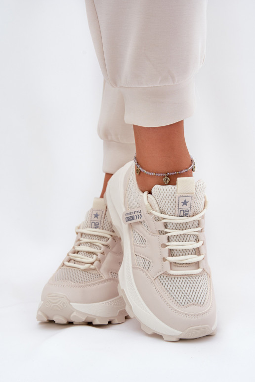 sportschoenen Sneakers model schoenen Dames Op dikke zool beige Prononice
