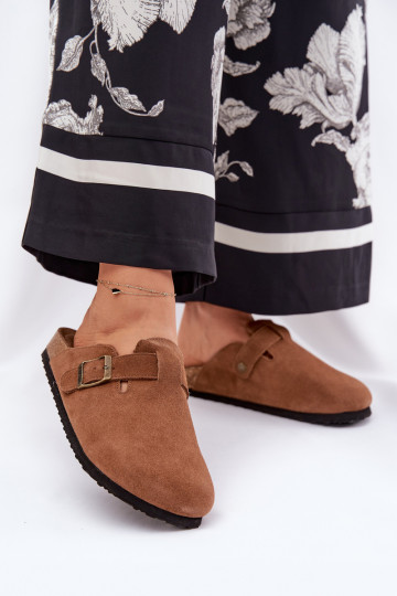 Suede pantoffels Klompen Dames met gespen Big Star RR274A387 bruine kleur 2