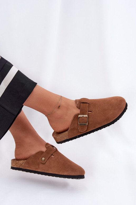 INildlederpantoffeln Verstopfungen Feminin mit Schnallen Big Star RR274A387 braune Farbe INildlederpantoffeln Verstopfungen Feminin mit Schnallen Big Star RR274A387 braune Farbe