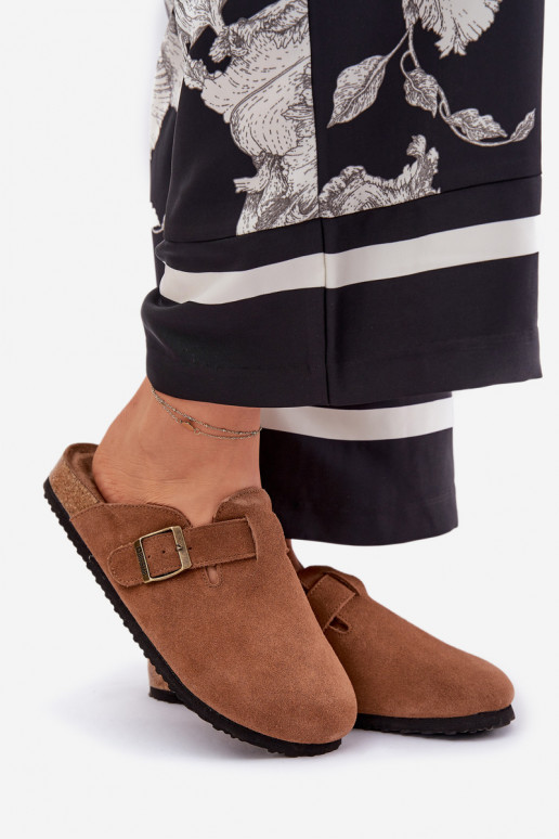 INildlederpantoffeln Verstopfungen Feminin mit Schnallen Big Star RR274A387 braune Farbe INildlederpantoffeln Verstopfungen Feminin mit Schnallen Big Star RR274A387 braune Farbe