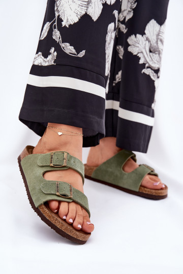 Chaussons en daim verts pour femmes avec boucles Big Star RR274A393 2