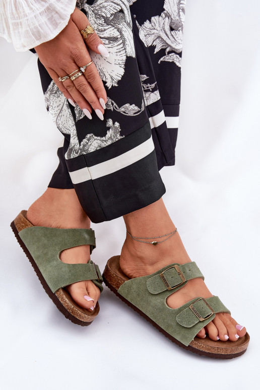 INildleder-Hausschuhe für Damen mit Schnallen Big Star RR274A393 grüne Farbe INildleder-Hausschuhe für Damen mit Schnallen Big Star RR274A393 grüne Farbe