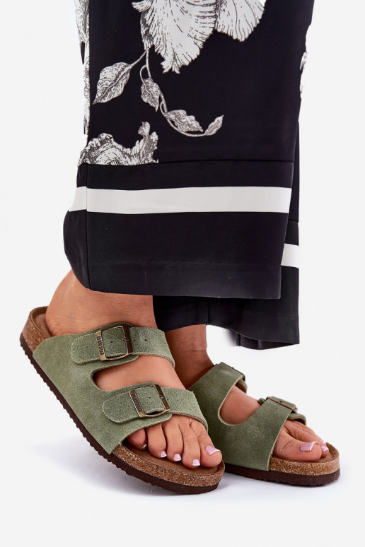 Chaussons femme en daim avec boucles Big Star RR274A393 couleur verte Chaussons femme en daim avec boucles Big Star RR274A393 couleur verte