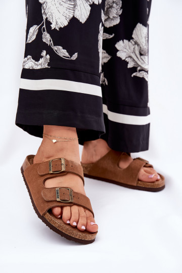 Dames suède pantoffels met gespen Big Star RR274A394 bruine kleur