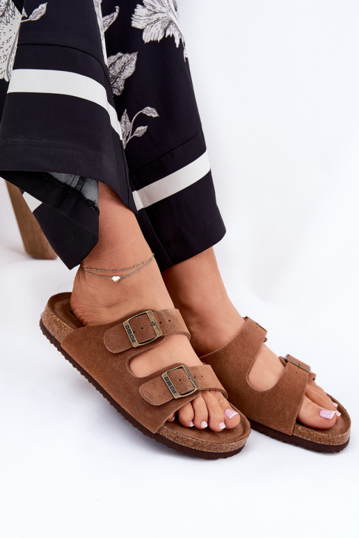 Chaussons femme en daim avec boucles Big Star RR274A394 marron