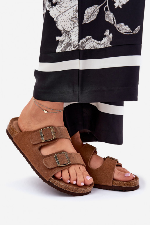 INildleder-Hausschuhe für Damen mit Schnallen Big Star RR274A394 braune Farbe INildleder-Hausschuhe für Damen mit Schnallen Big Star RR274A394 braune Farbe