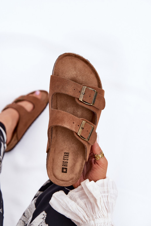 Chaussons femme en daim avec boucles Big Star RR274A394 marron