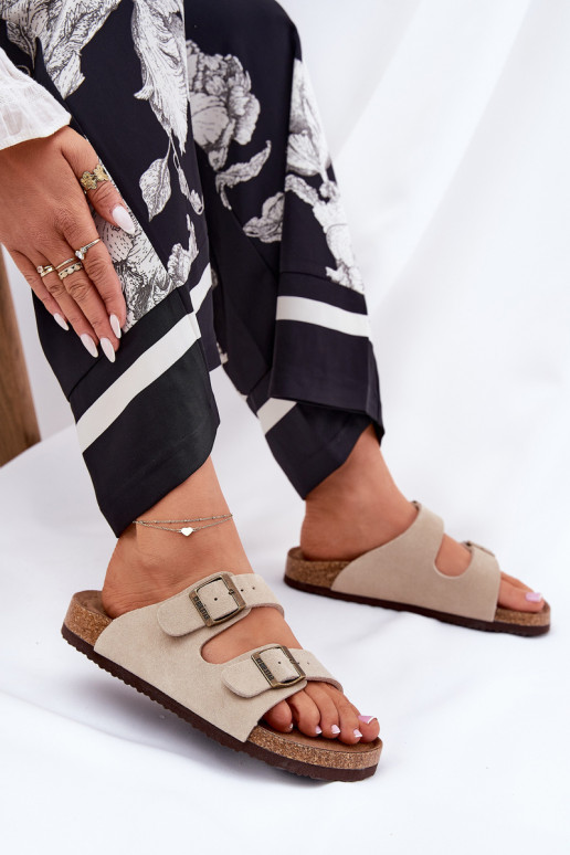 Chaussons femme en daim avec boucles Big Star RR274A391 beige